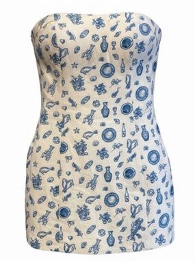 Jessica Simpson White Dress with Blue Toile Accents